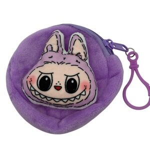 Cute Plush Monster Coin Purse Keychain Purple Zipper Pouch Bag‎